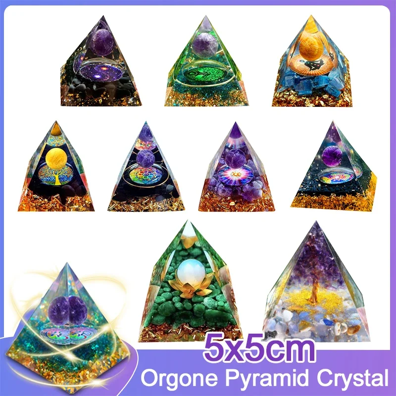 Energy Generator Orgone Pyramid Amethyst Peridot Healing Natural Crystal Reiki Chakra Generator Orgonite Pyramid Meditation Tool