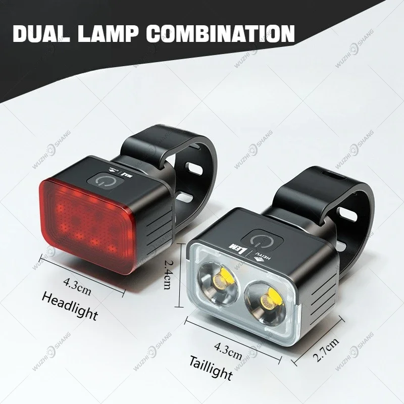 Bicycle Safety Light Set Type-c Charging Waterproof LED Headlamp Taillight Front Rear Bike Warning Lighting Bicycle Night Riding