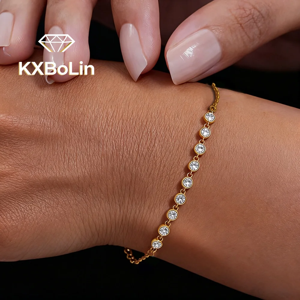 

Набор безелей круглой огранки 3 мм, браслет с муассанитом и бриллиантами для женщин, S925, посеребренный, 18 К, 9-каратный, браслеты-цепочки на запястье, ювелирные изделия