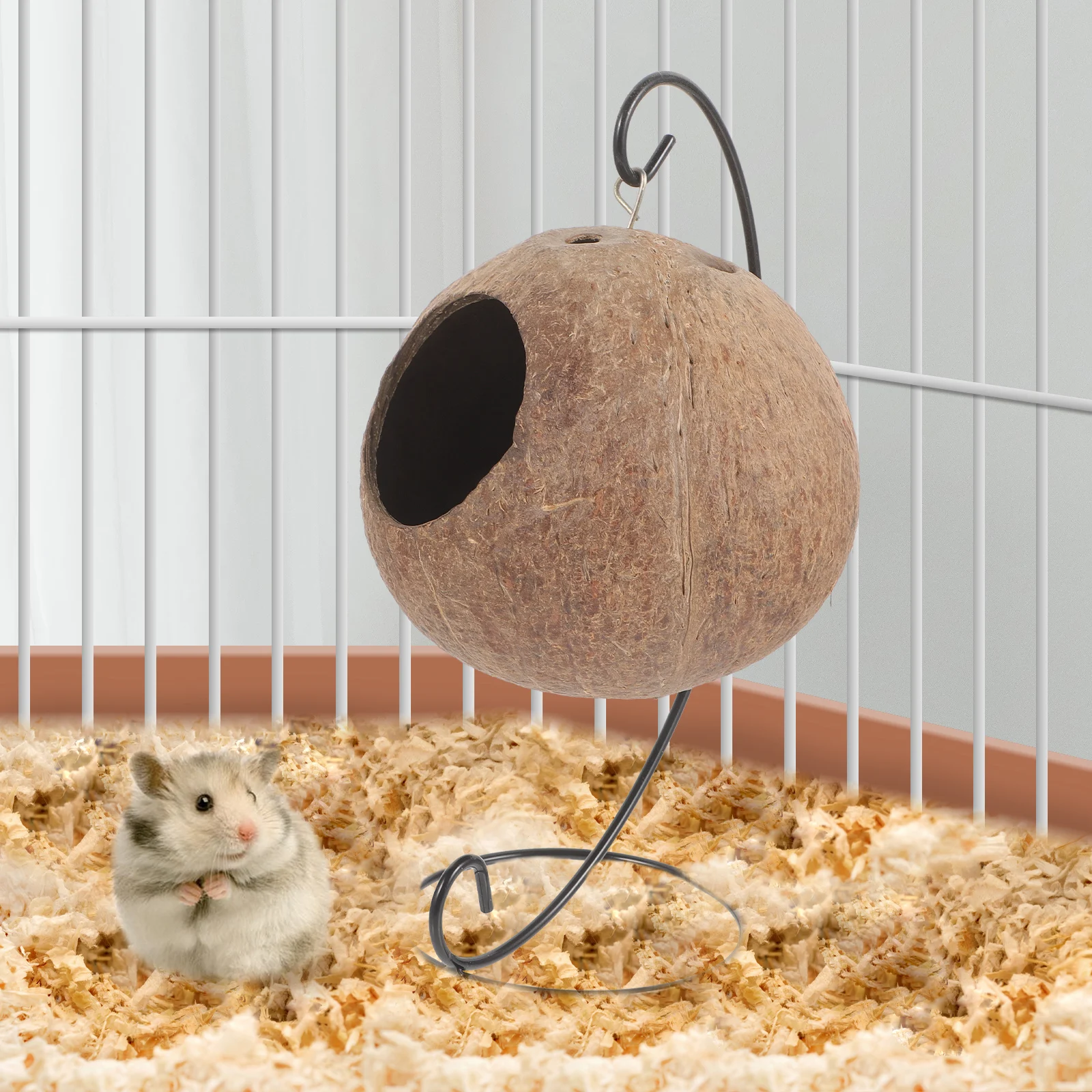 

Coconuts Nesting Bird House Cage Hanging Decoration Iron Frame Nest Resting Bed Breeding Coconuts Suitable Parrot Parakeets