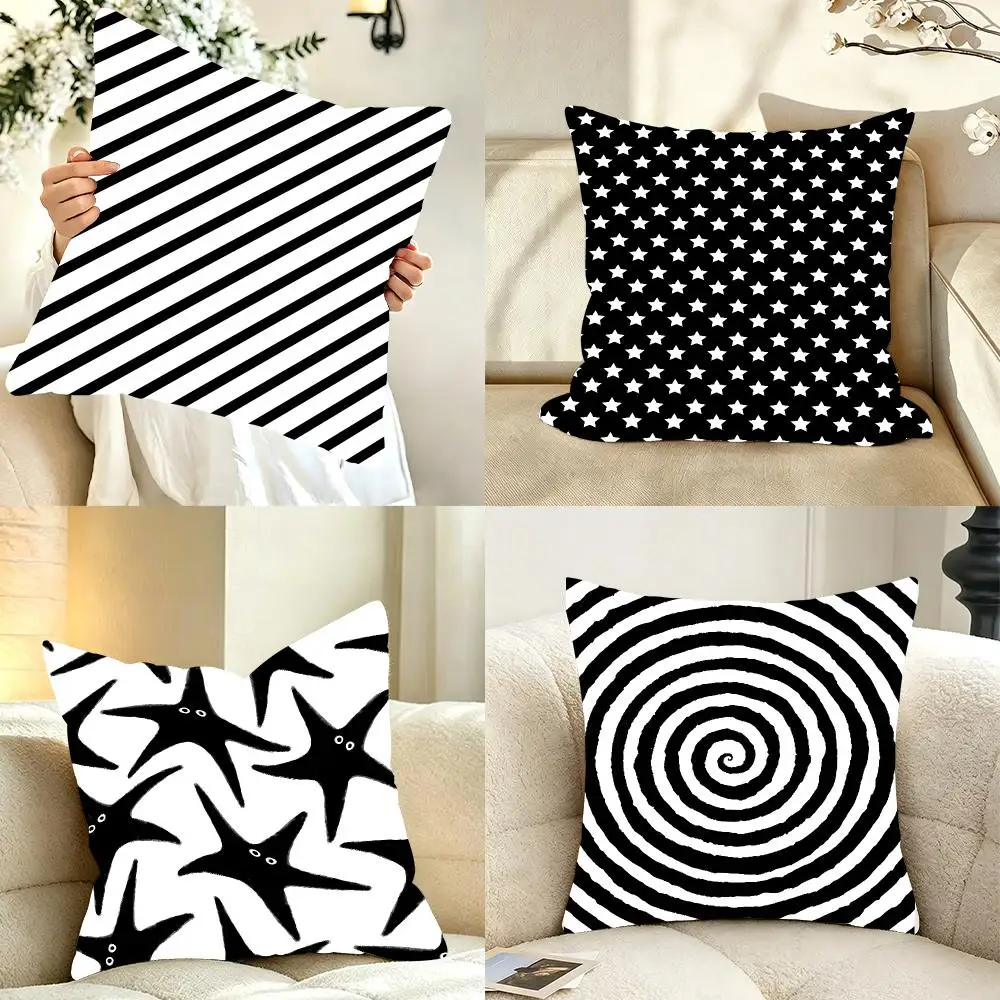 Black And White Minimalist Style Cushion Cover Bedroom bed reading backrest cushion Festive plush holiday Soft plush throw