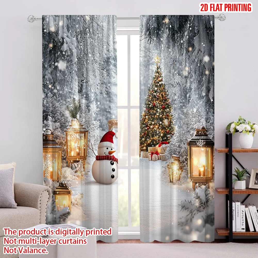 

2Pcs 2D flat printingChristmas Curtains Winter Christmas Snowman Pine Tree Snowflake Suitable For Bedroom Living Room Dining