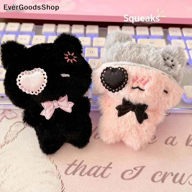 

New Cute Cartoon Plush Keychain Kawaii Black Cat Pink Cat Doll Backpack Decoration Pendant Bag Charm Key Ring Accessories Gift