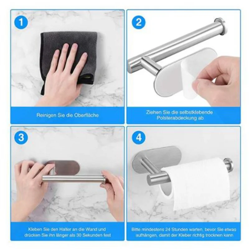 3Pcs Without Drilling Holder Self-Adhesive Roll Paper Holder Steel Tissue Holder for Bathroom Kitchen