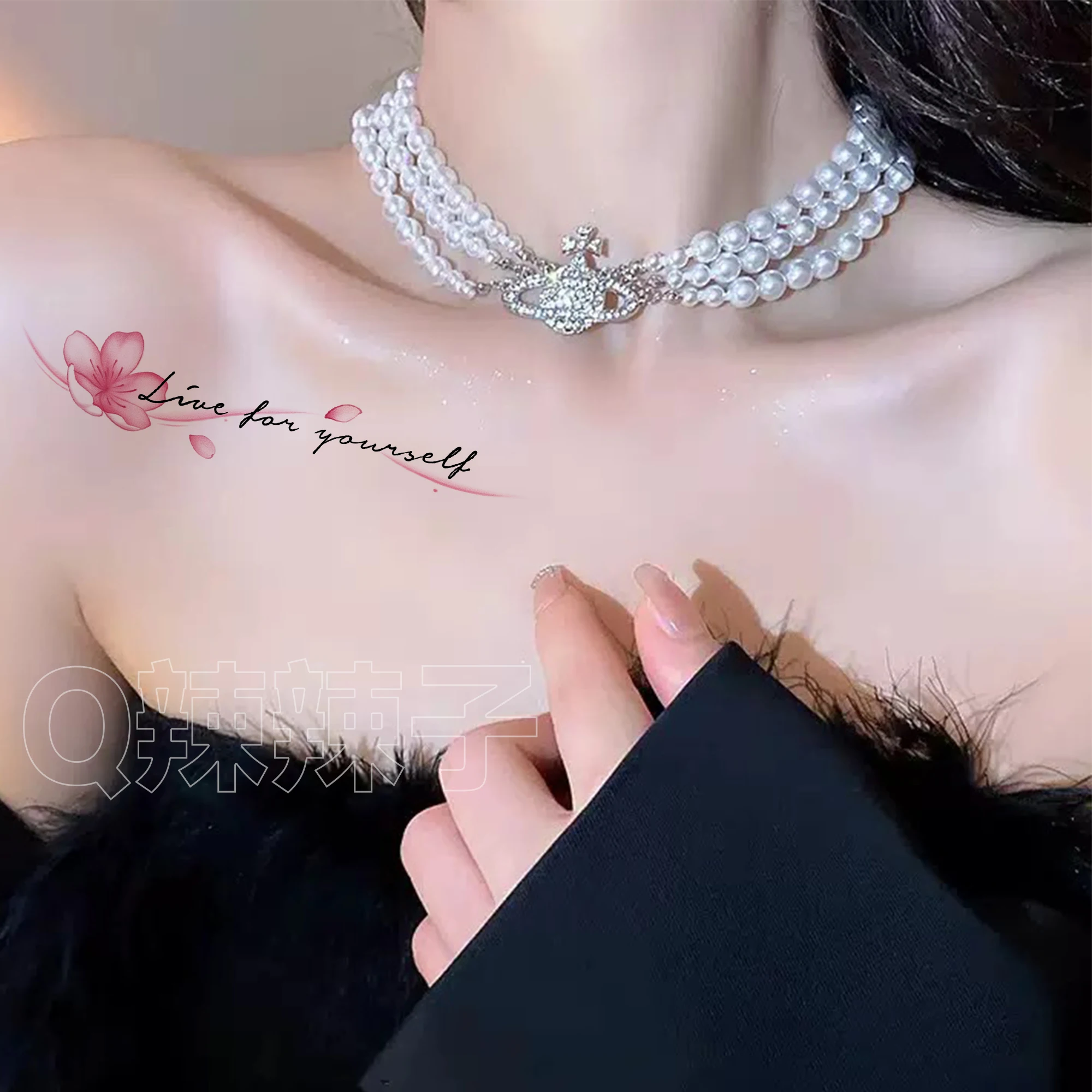  Women's Ins Beautiful Peach Blossom Clavicle English Tattoo Stickers Waterproof Long-lasting Pure Desire New Model