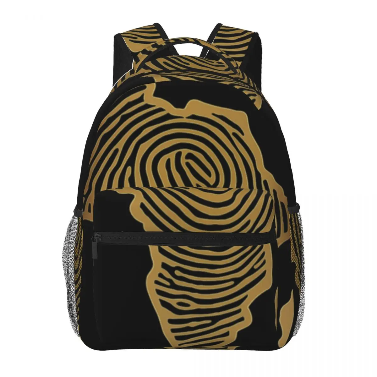 Sport School Backpack Center Africa Fingerprint Minimalist Line Art Gold White Casual Gym Daypack for Students Travel Training