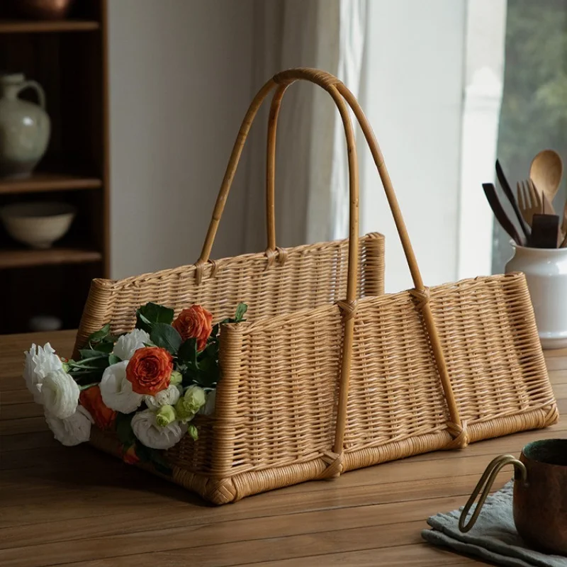 Willow Storage Baskets Art Rectangular Book Rattan Basket Practical Vintage Decorative Basket Kitchen Living Room Home Storage