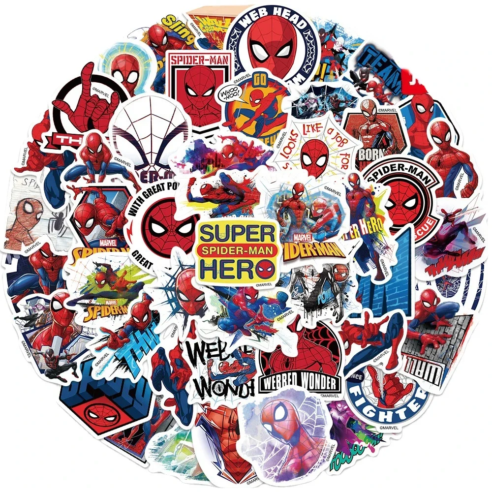 Pegatinas de superhéroes de Disney Marvel para niños, pegatinas de Spiderman para motocicleta, equipaje, monopatín, nevera, coche, impermeable, juguete, 50 piezas