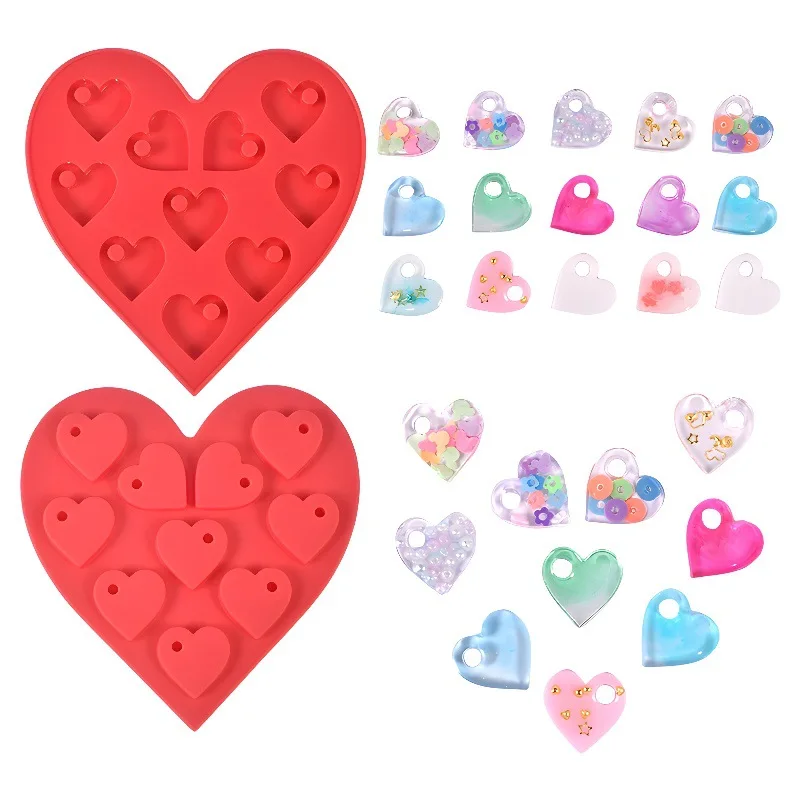 DIY liontin kristal epoksi cetakan Resin anting berbentuk hati dengan lubang cinta Hari Valentine coklat cetakan silikon