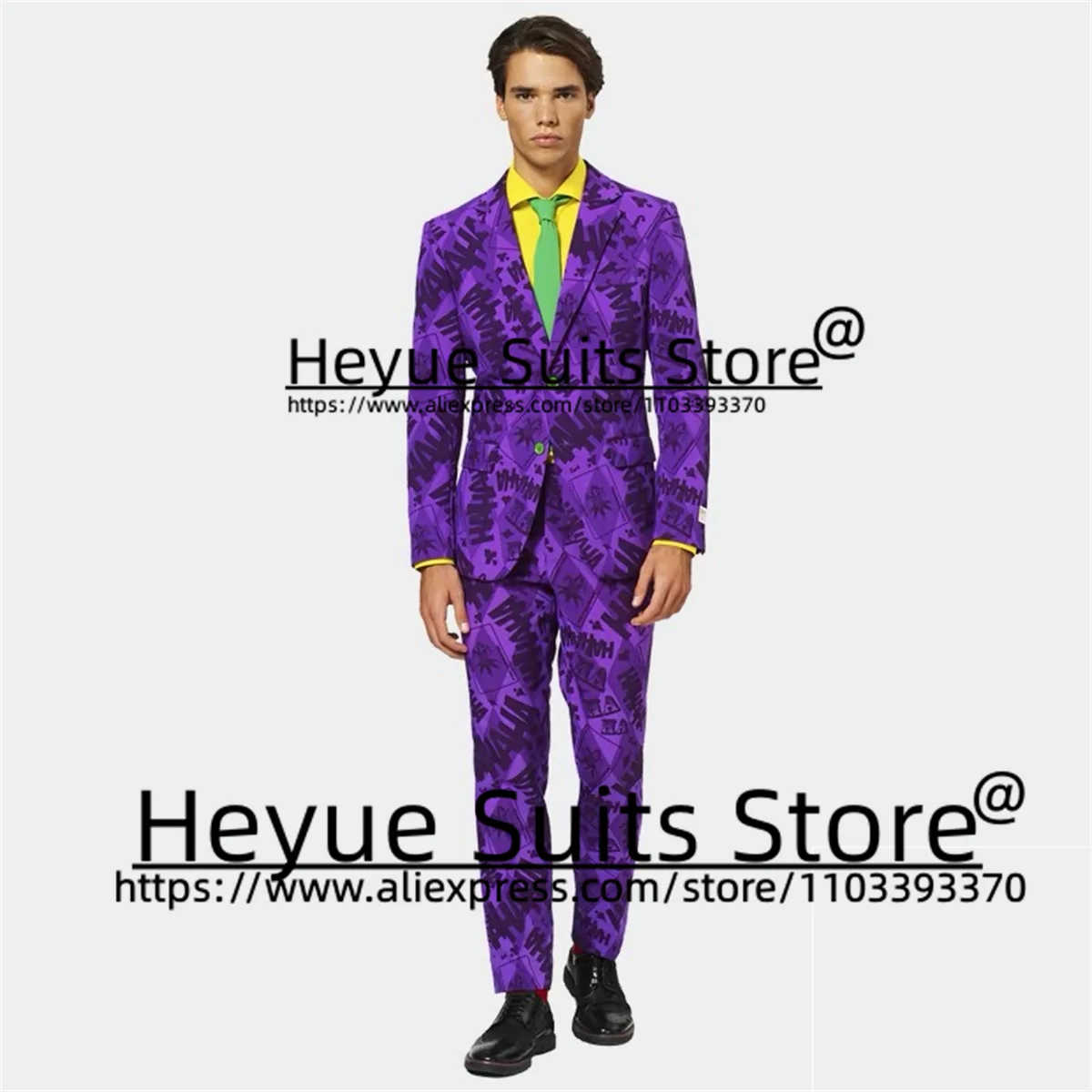 Fashion Comic Pattern Men Suits Slim Fit Notched Lapel Groom Formal PromTuxedos 2 Pieces Sets Classic Male Blazers Costume Homme