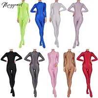 Mono de cuerpo entero brillante para mujer, Catsuits transparentes, medias de manga larga con zona para el pie, medias de Yoga para gimnasio de una pieza