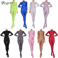 Womens Glossy Full Body Jumpsuit See Through Sheer Catsuits Bodystockings Long Sleeve Footed One Piece Gym Yoga Tights Bodysuit