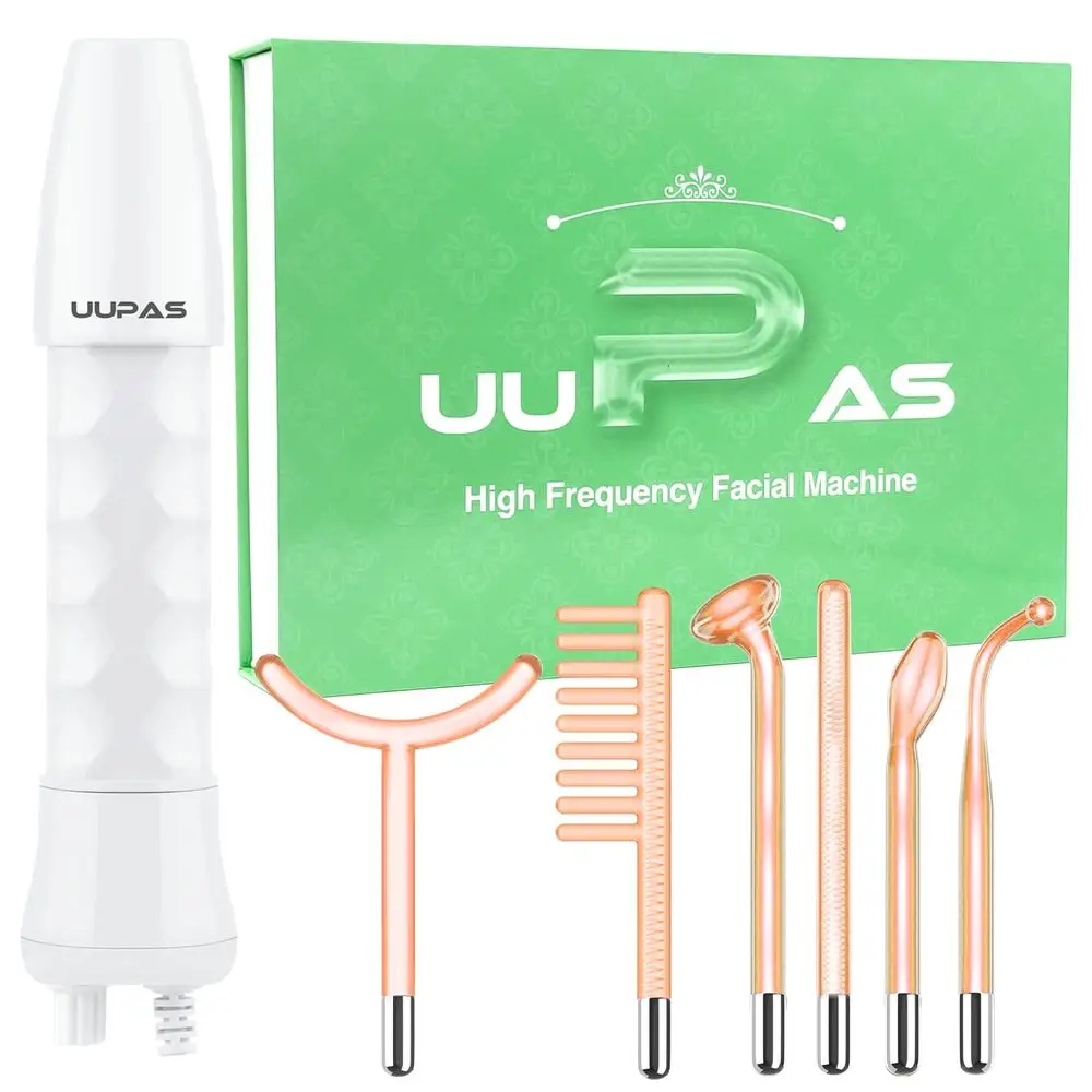 

Portable Handheld High Frequency Facial Wand with 6 Different Orange Tubes for Face, Hair, and Body Home Use