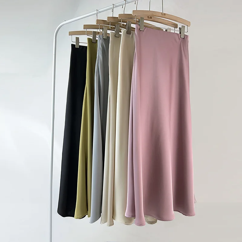Sexy Woman 2025 Satin Skirt Women High Waist Long Skirts For Women Summer Black Midi Skirt Office Elegant Women's Skirts