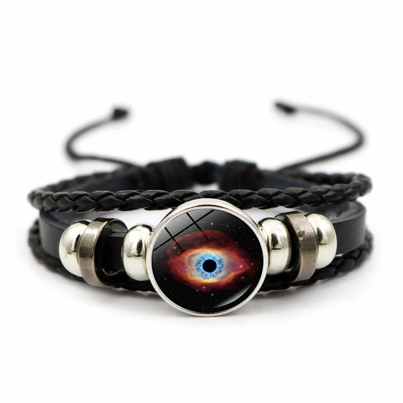 Eye of God Nebula Leather Bracelet Men and Women Versatile Glass Pendant Cosmic Galaxy Knitted Handicraft Gift