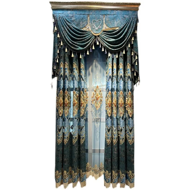 Villa European Light Luxury Palace Living Room High-end Atmospheric Hollow Embroidered Chenille French Embroidered Curtain