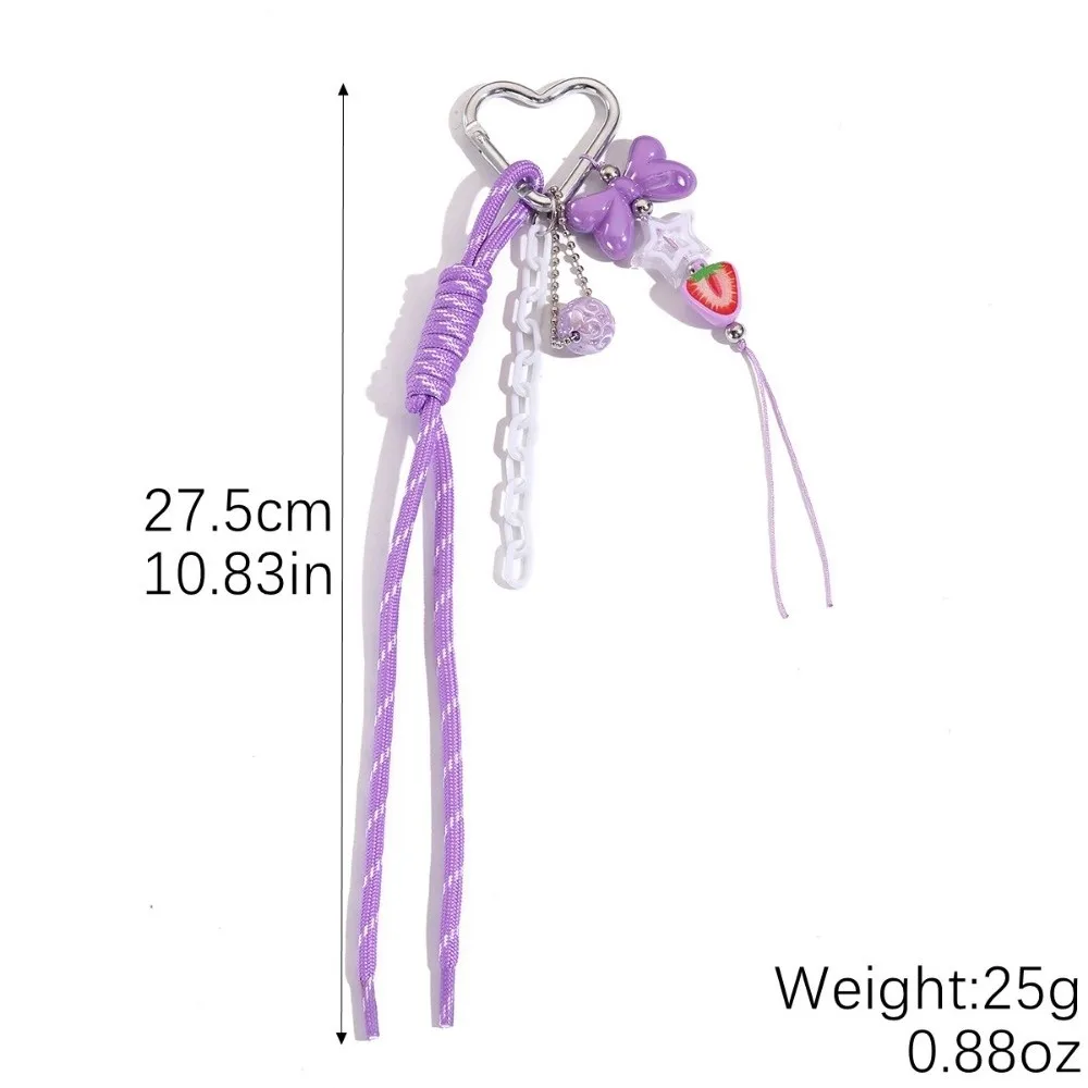 New Colored Hand Woven Keychain Braided Rope Bowknot Mobile Phone Lanyard Heart Buckle Leather Bag Charms Ornaments Gifts