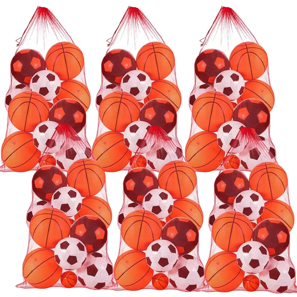 6 Pcs large Mesh Bag 24 x 48 inch Ball Mesh Drawstring Storage Sports Equipment Bag for Balls Beach