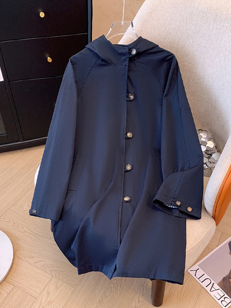 

SuperAen 2024 Hooded Trench Coat Women's Spring and Autumn New Oversize Loose Fashion Trench Coat