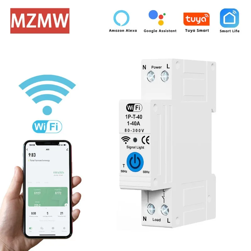 1-63A Tuya Smartlife WiFi 1P+N Smart Circuit Breaker Timer Switch Remote Control  Relay MCB AI High-tech Connected Electrical