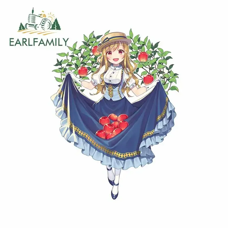 EARLFAMILY 13cm x 9.9cm Apple Picking Girl Car Stickers Spring Cartoon Printing JDM Auto Decal Waterproof Scratch-Proof Decor