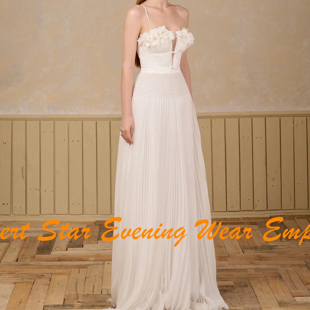 A-Line Sweetheart Spaghetti Straps Organza Sleeveless Graceful and Classic Evening Gowns Flowers Zipper Back Saudi Arabia 2024 image 6