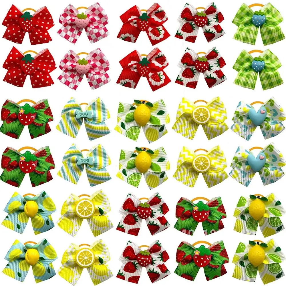 50pcs Small Dog Grooming Bows Strawberry Lemon Style Pet Dog Hair Bows Rubber Bands Dog Hair Accessories Pet Supplies for Dogs