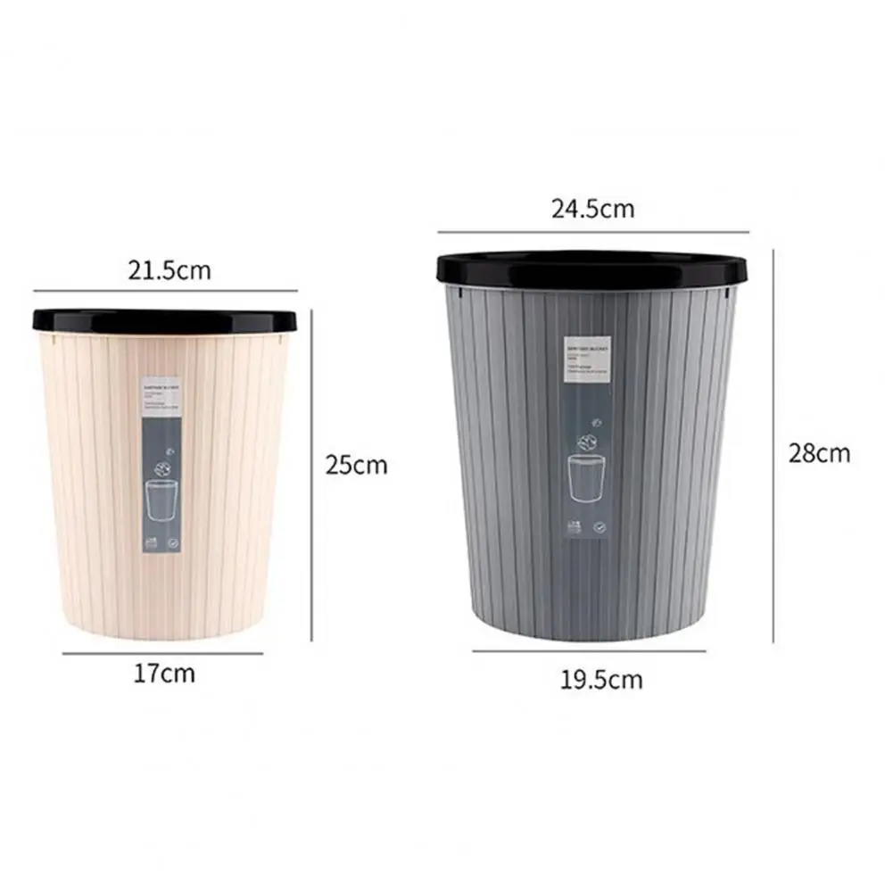 Nordic Style Garbage Bin with Pressure Ring No Lid Striped Kitchen Bathroom Living Room Trash Can Keep Tidy Office Wastebasket