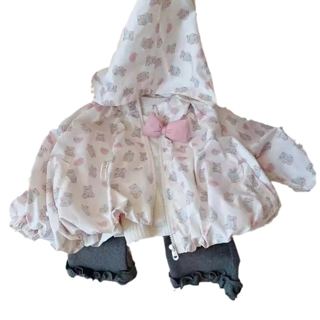 

Korean Sle Girls Autumn New 24 Cartoon Floral Knot Fluffy Bread Coat Windbreaker Outerwear Bot Set