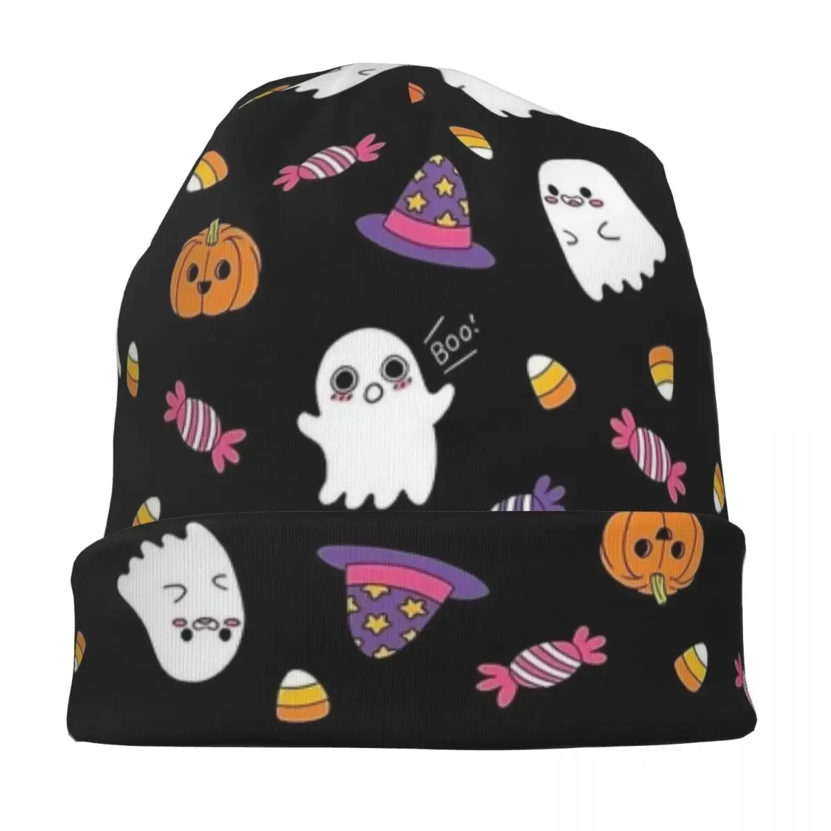 Cute Spoopy Ghost Halloween Candy Bonnet Hat Knitting Hats Hip Hop Street Pumpkin Skullies Beanies Hat Unisex Warm Dual-use Cap