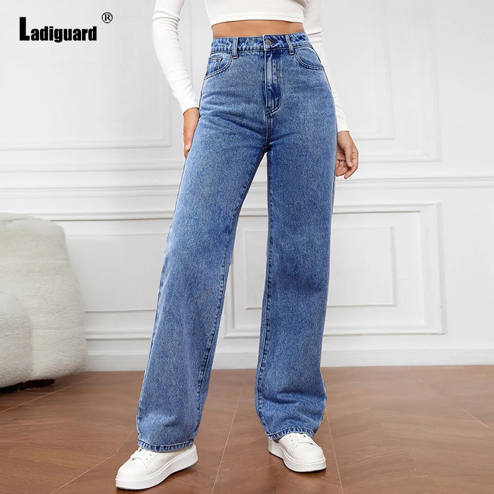 

Women Stand Pocket Casual Street Demin Pants Sexy Chic Jeans High Waist Straight Trousers 2025 Europe Fashion Ankle-Length Pants