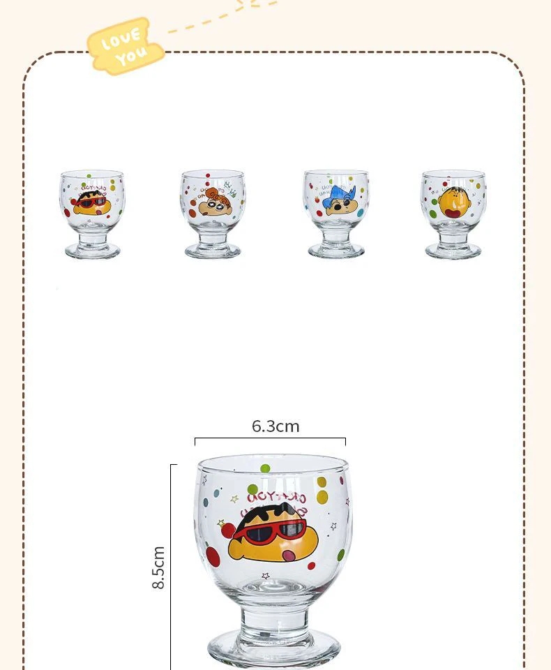 Crayon Shin‑chan Cartoon-Glasbecher, niedlicher Anime-Kelch, Wein-, Saft- und Wasserbecher, Glaswaren für Zuhause und Küche, Dekorationsbecher für Partys, Geschenk für Fans – Detail 1