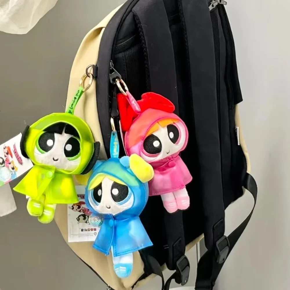 Genuine The Powerpuff Girls 13Cm Raincoat Series Cartoon Plush Toys Hanging Blossom Bubbles Buttercup Anime Doll Keychain Gifts