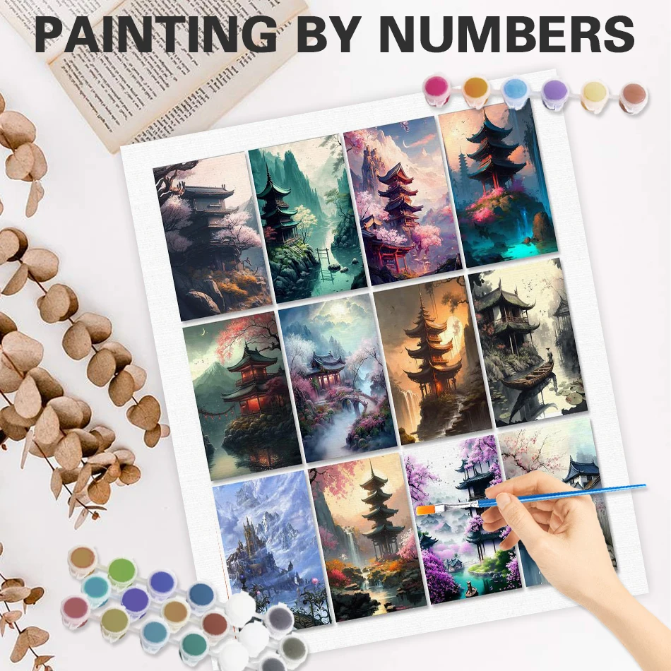 

GATYZTORY Modern Painting By Numbers Deep Mountain Pavilion For Adults Kids Gift Wall Art On Canvas Acrylic Paints Diy Set