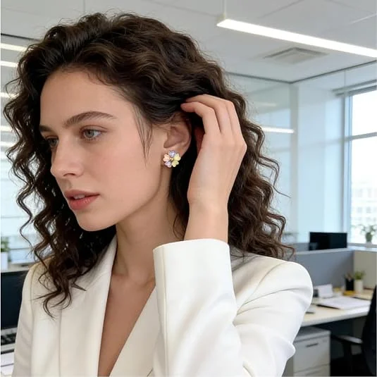 Flower Earrings Statement Earrings Wedding Earrings For Women Pastel 5 Petal Studs Zinc Alloy Rhinestone Jewelry Gift