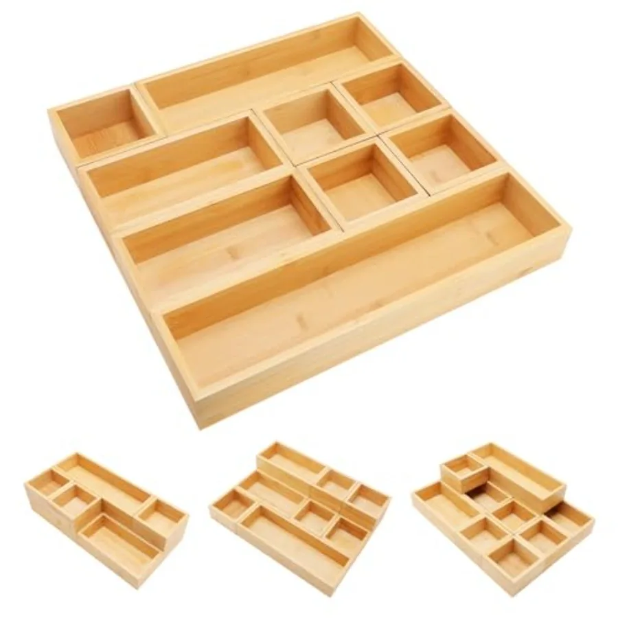 

Bamboo Drawer Organizer Set PCS Multi-Use Individual Wood Storage Organizers Junk Drawer Divider and Storage Trays Containers f