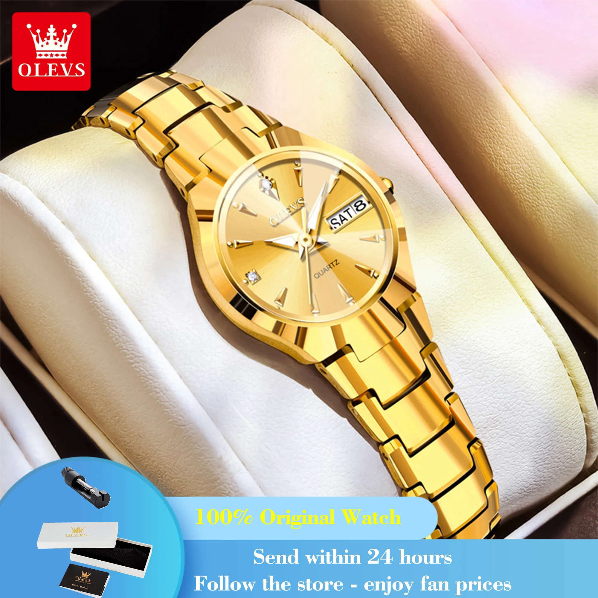 

OLEVS 8697 Women's Watch Fashion Original Auto Date Quartz Watch For Women Dual Calendar Display Waterproof Ladies Wristwatch