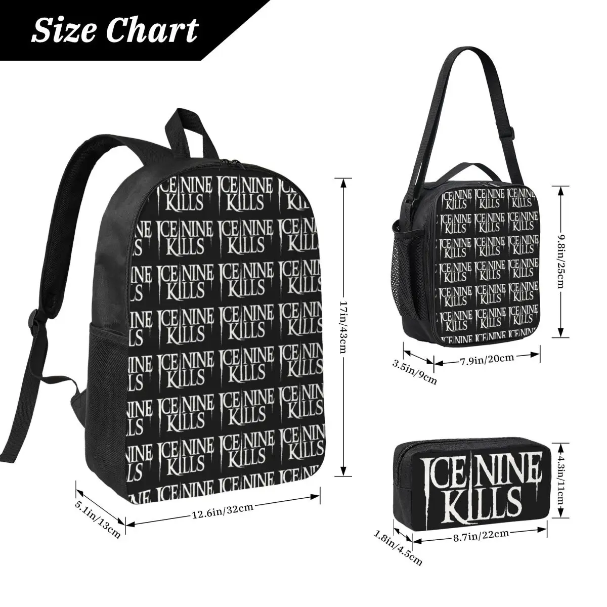 Ice Nine Kills Backpack Student Boys Girls BookBag School Bag Laptop Shoulder Bags 3ps Insulated Lunch Bag Pencil Case