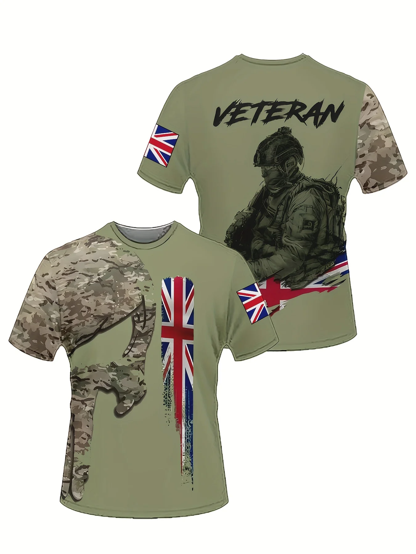 

Veteran Figure 3D Print Men's Crew Neck Short Sleeve Tees,Summer Trendy T-Shirt,Casual Comfortable Versatile Top For Street Wear