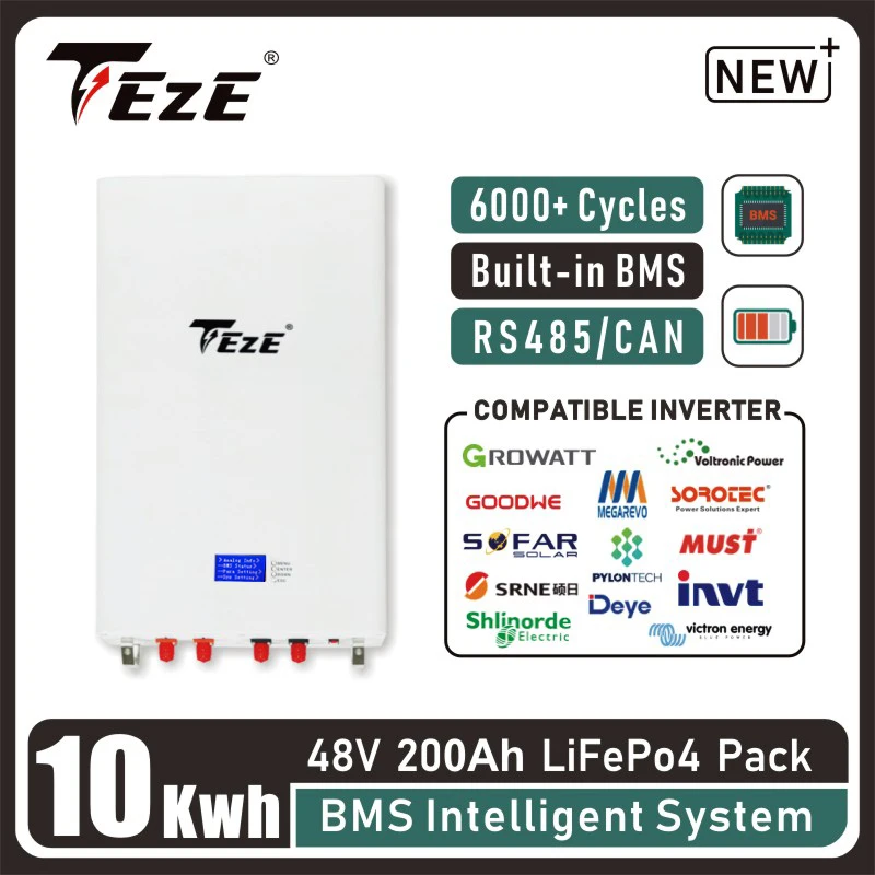 TEZE PowerWall 10Kwh 48V 200AH LIfePo4 Battery Built-in 100A BMS CAN RS485 Solar Home Energy Storage System TAX Free