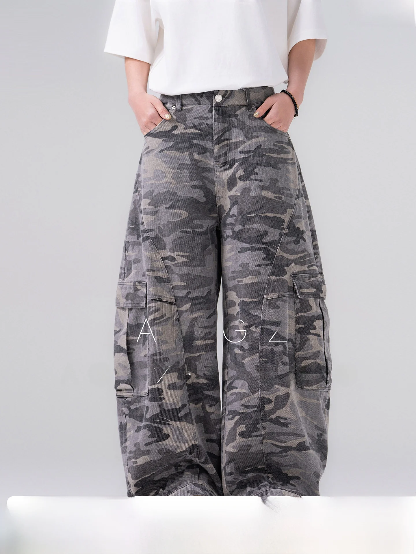 Calças de Trabalho Camufladas AOGZ para Homens e Mulheres, com Múltiplos Bolsos, Perna Larga, Estilo Casual, Jeans de Corte Reto Estilo Americano
