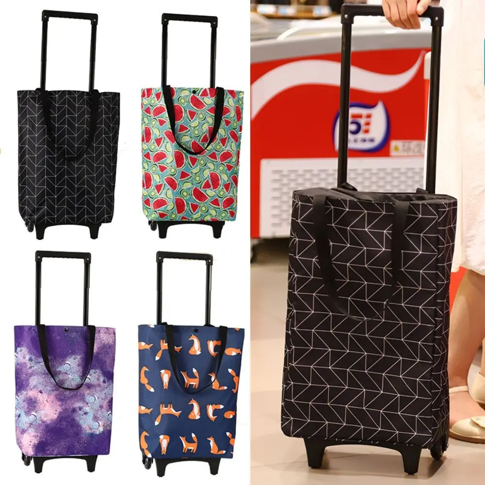 

Portable Shopping Cart with Wheels Trolley Bag Reusable with Hand Straps Folding Grocery Bag Collapsible Foldable Shopping Bag