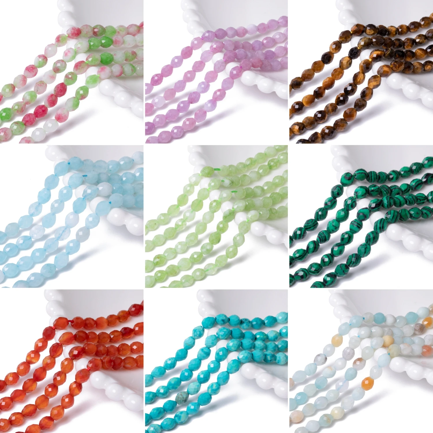 5x6mm Natural Oval Shape Prehnite Amazonite Stone Beads Faceted Loose Beads For Jewelry Making DIY Charms Bracelet Necklace