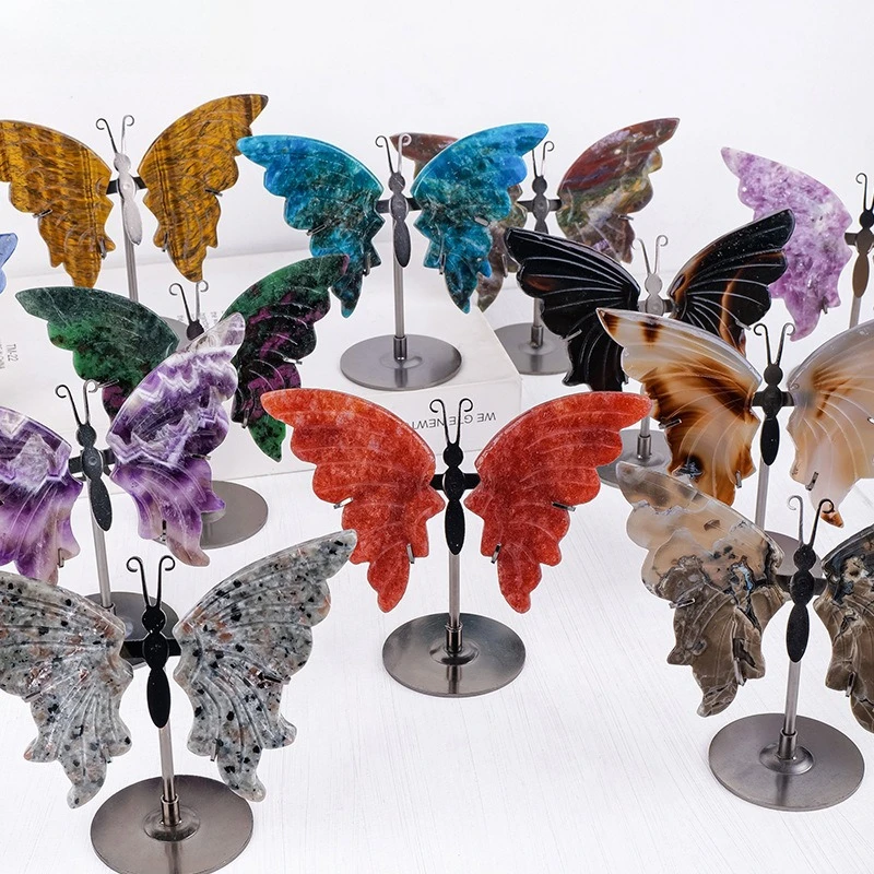 Natural Crystal Stone Butterfly Sculpture Unique Carved Wings Gem Art Decor Creative Gift Home Decoration Accessories