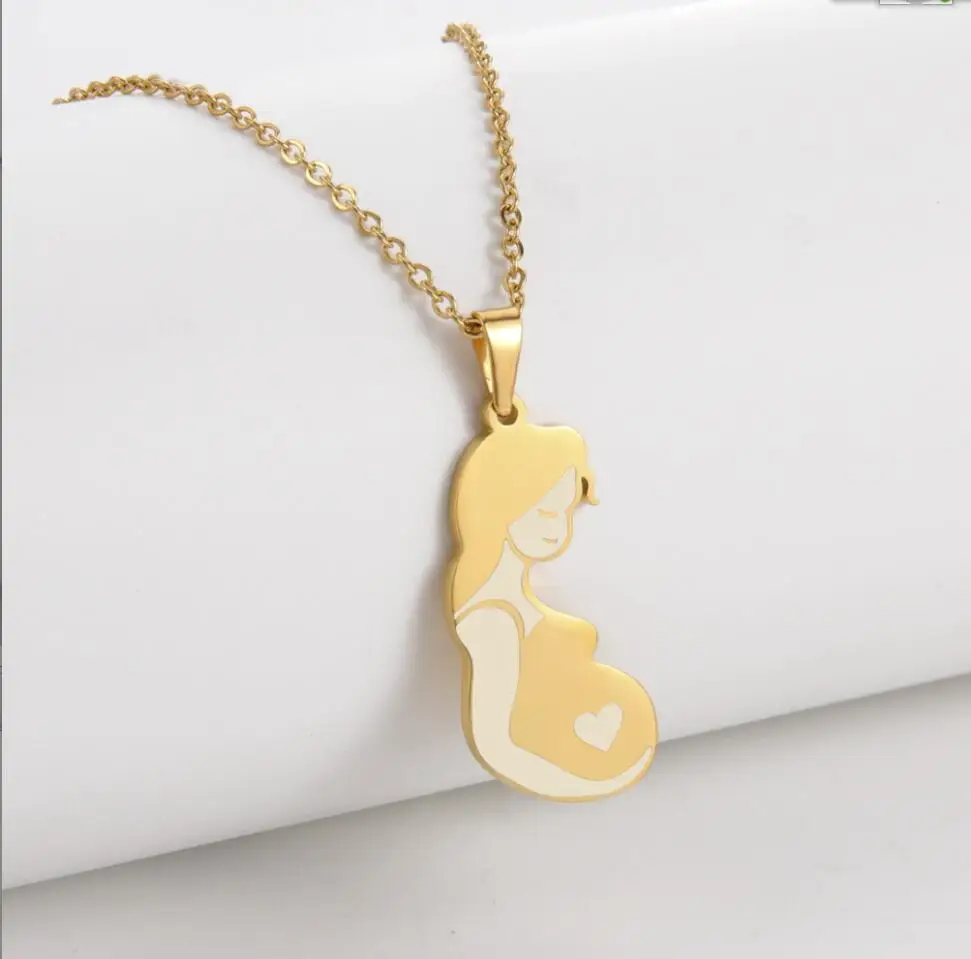 1PC Pregnant mother pendant stainless steel cartoon happy pregnant mother necklace to give his wife a gift jewelry F1076