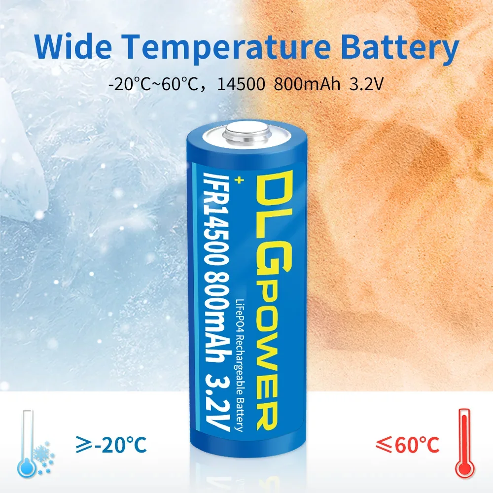 DLGPOWER AA 14500 LiFePO4 Battery 3.2V 800mAh rechargeable battery 2000 discharge cycle flashlight Wireless mouse keyboard toy