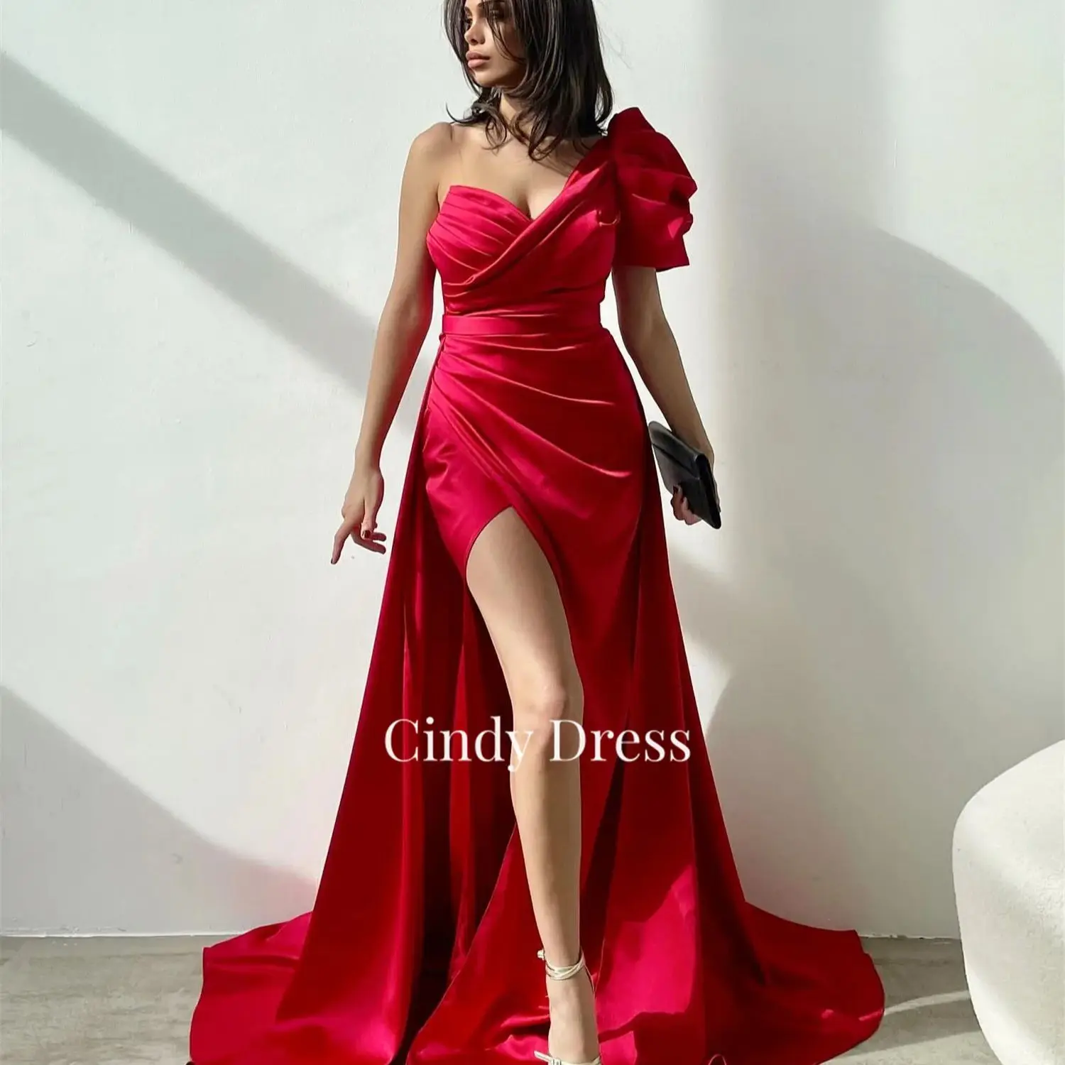 

Cindy Satin Mermaid Red Evening Luxury Dress 2024 Graduation Dresses Party Elegant Woman Prom Wedding Sharon Happy Womens Gown