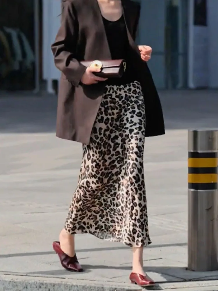 

American Retro Leopard Print ter Skirt Faionable Spring 2025 Lazy Sle Long Dr Women's plus Size Skirts