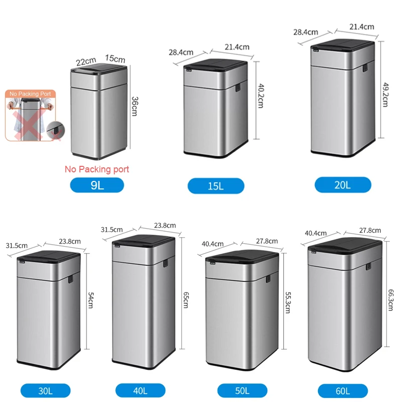 Smart Trash Can Kitchen 20L 30L 60L Large Stainless Steel Garbage Bin Home Automatic Sensor Waste Bins Garbage Can Wastebasket