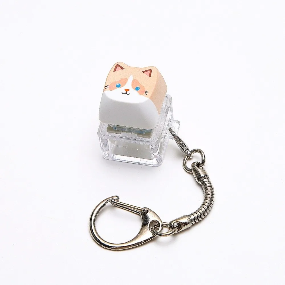 Cute Cat Keyboard Fidget 4 Keys Finger Button Keycap Keyring Creative Design Kawaii Mechanical Keyboard Keychain